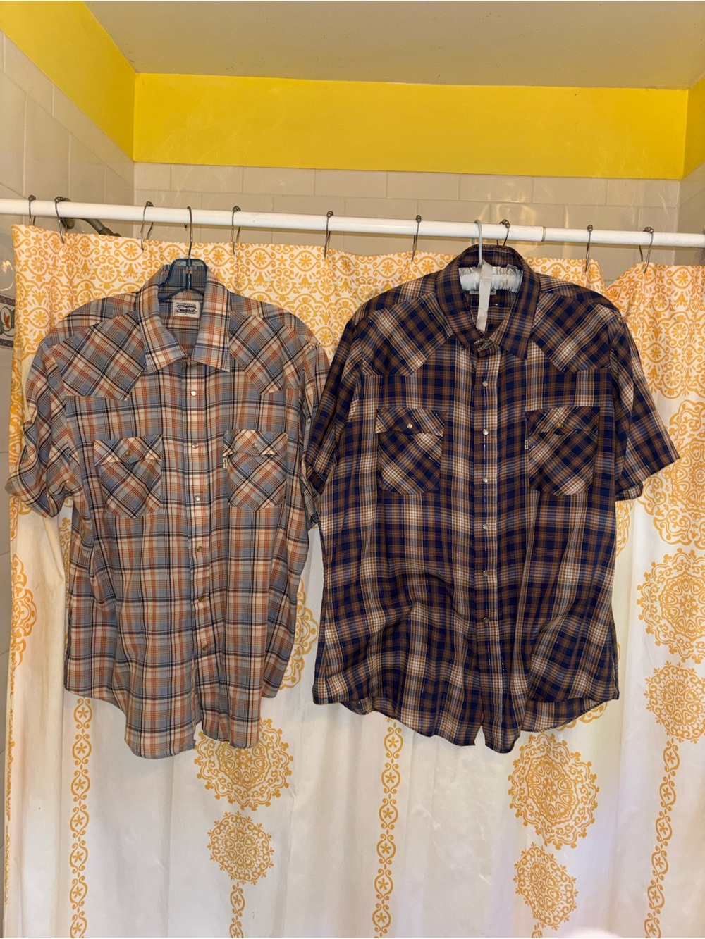 Two Vintage 1980’s Levi’s Men's Short-Sleeve Plaid Western Shirts